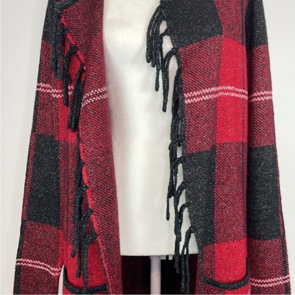 Adrienne Vittadini Red and Black Buffalo Plaid Open Front Cardigan. Size Large. - Picture 4 of 13